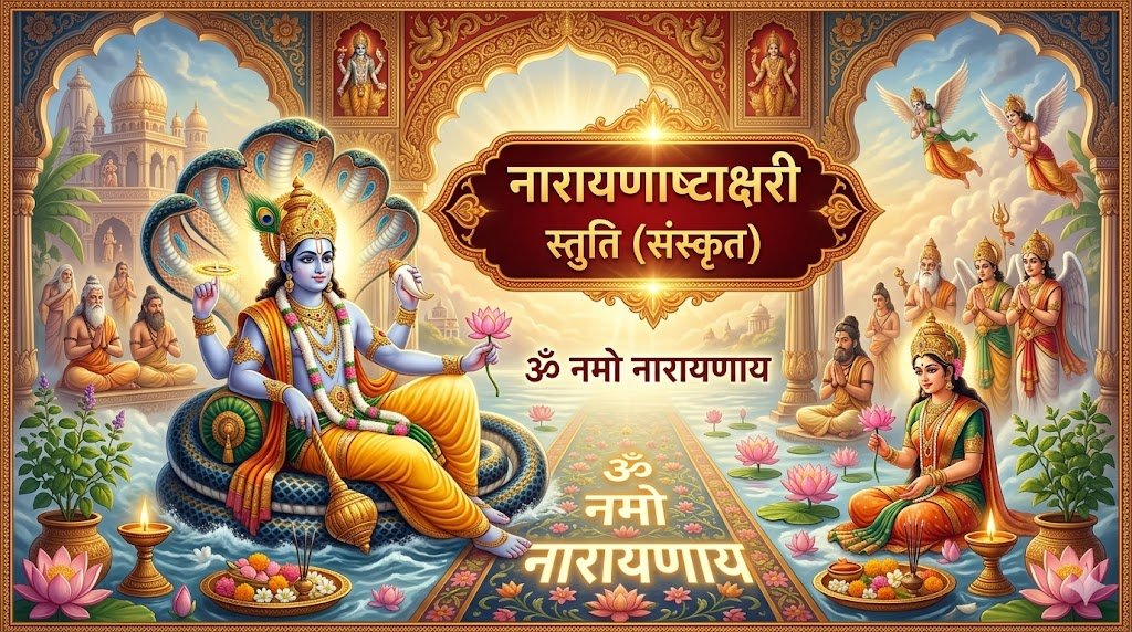 नारायणाष्टाक्षरी स्तुति (संस्कृत) | Narayanashtakshari Stuti Lyrics in Sanskrit - Sadhanas.in - Sadhanas.in नारायणाष्टाक्षरी स्तुति (संस्कृत) | Narayanashtakshari Stuti Lyrics in Sanskrit - Sadhanas.in