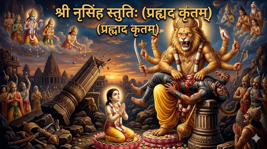 Shri Narasimha Stuti श्री नृसिंह स्तुतिः प्रह्लाद कृतम् पाठ कैसे करें जानें साधना विधि नियम लाभ महत्व और सावधानियांIt takes 19 minutes to read this article    Sadhanasin   Sadhanasin