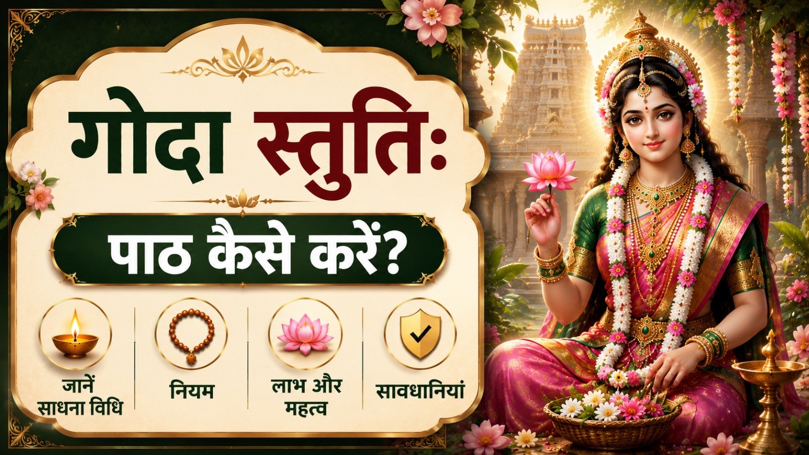 Goda Stuti गोदा स्तुतिः पाठ कैसे करें जानें साधना विधि नियम लाभ महत्व और सावधानियांIt takes 17 minutes to read this article    Sadhanasin   Sadhanasin