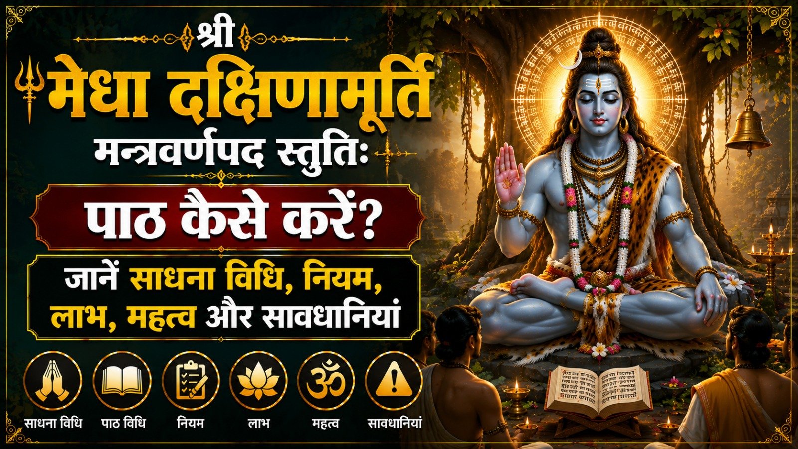 Sri Medha Dakshinamurthy Mantra Varna Pada Stuti श्री मेधा दक्षिणामूर्ति मन्त्रवर्णपद स्तुतिः पाठ कैसे करें जानें साधना विधि नियम लाभ महत्व और सावधानियांIt takes 17 minutes to read this article    Sadhanasin   Sadhanasin