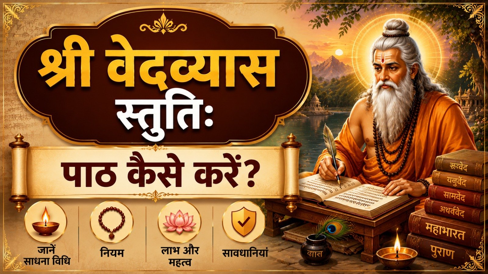 Sri Veda Vyasa Stuti श्री वेदव्यास स्तुतिः पाठ कैसे करें जानें साधना विधि नियम लाभ महत्व और सावधानियांIt takes 14 minutes to read this article    Sadhanasin   Sadhanasin