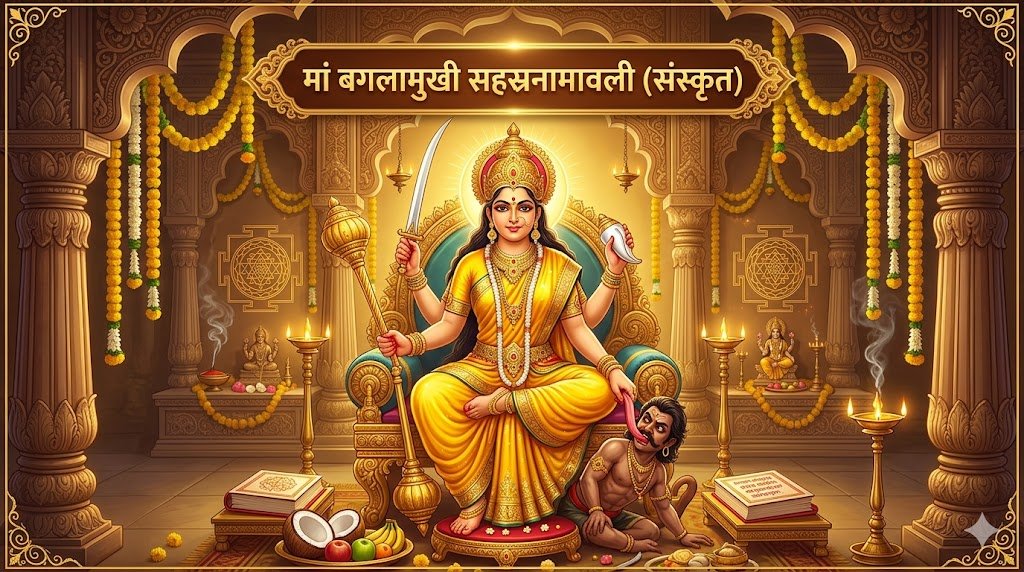 मां बगलामुखी सहस्रनामावली (संस्कृत) | Maa Baglamukhi Sahasranamavali Lyrics in Sanskrit - Sadhanas.in
