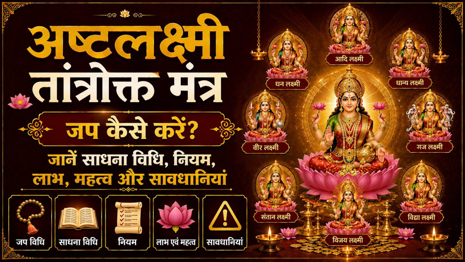 Ashtlakshmi Tantrokt Mantra जप कैसे करें जानें साधना विधि नियम लाभ महत्व और सावधानियांIt takes 11 minutes to read this article    Sadhanasin   Sadhanasin