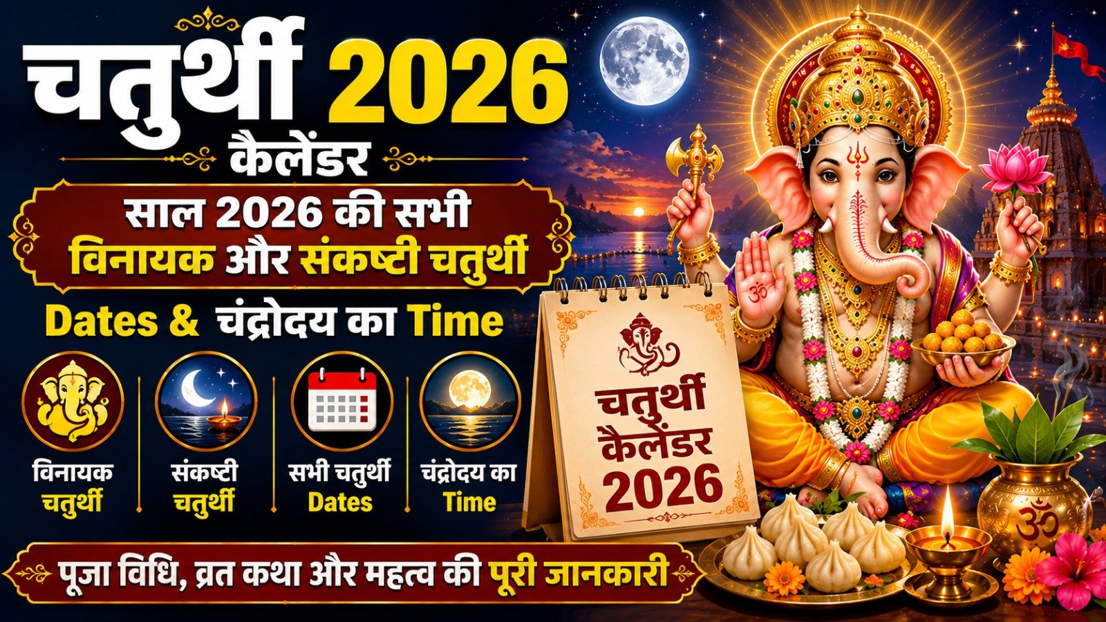 Chaturthi 2026 Calendar साल 2026 की सभी विनायक और संकष्टी चतुर्थी Dates  चंद्रोदय का TimeIt takes 16 minutes to read this article    Sadhanasin   Sadhanasin