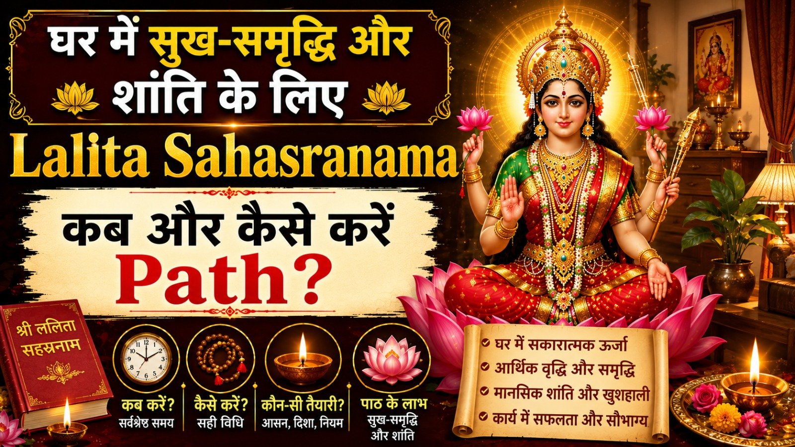 घर में सुख समृद्धि और शांति के लिए कब और कैसे करें Lalita Sahasranama PathIt takes 11 minutes to read this article    Sadhanasin   Sadhanasin
