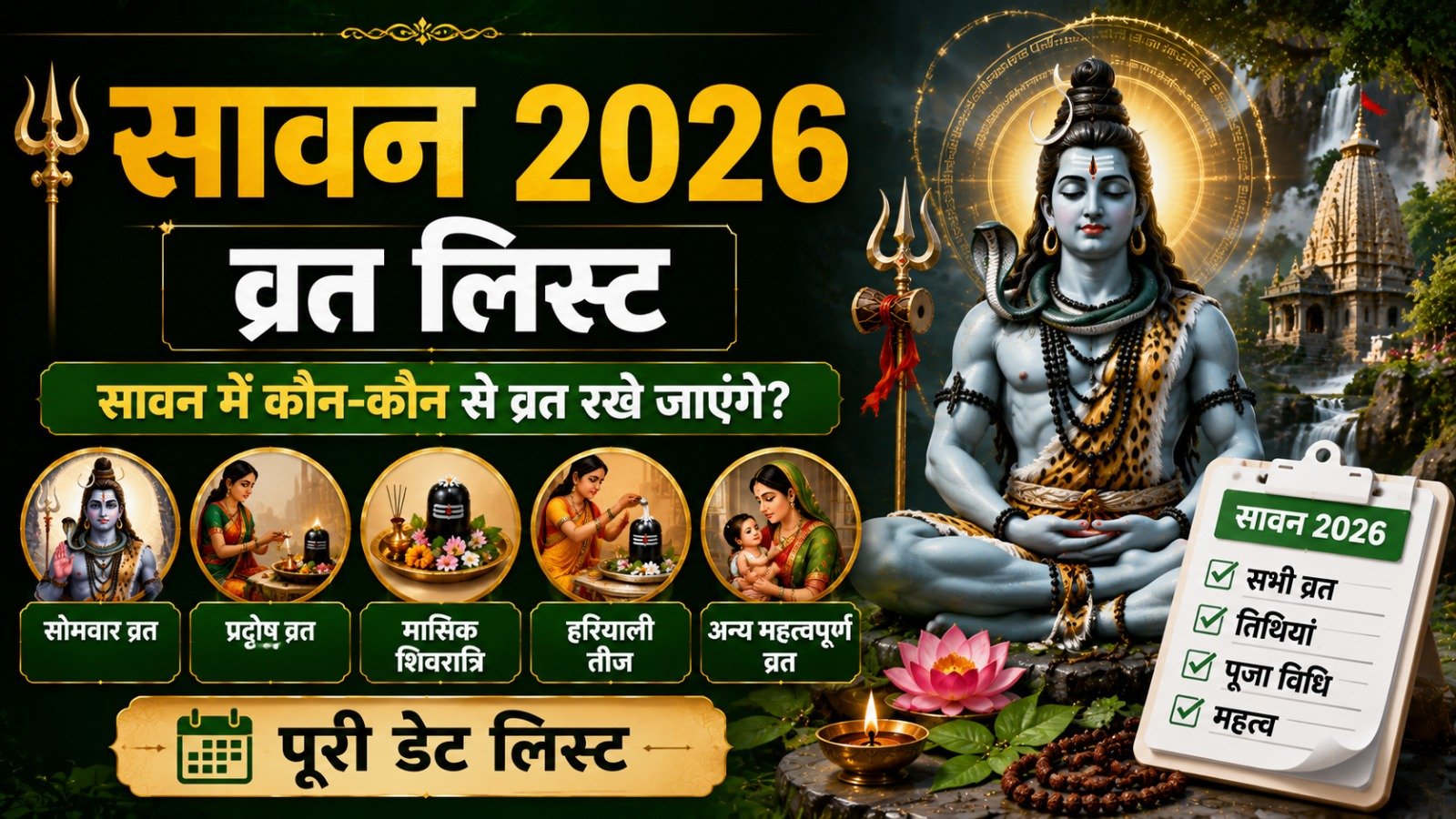 Sawan 2026 Vrat List सावन में कौन कौन से व्रत रखे जाएंगे पूरी डेट लिस्टIt takes 10 minutes to read this article    Sadhanasin   Sadhanasin