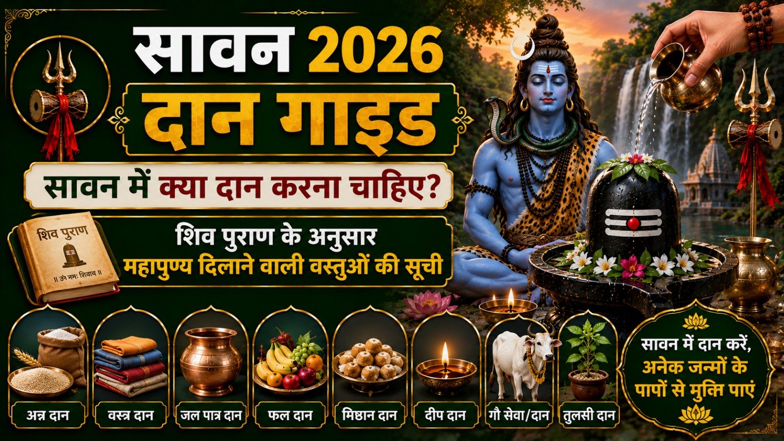 Sawan 2026 Donation Guide सावन में क्या दान करना चाहिए शिव पुराण के अनुसार महापुण्य दिलाने वाली वस्तुओं की सूचीIt takes 11 minutes to read this article    Sadhanasin   Sadhanasin